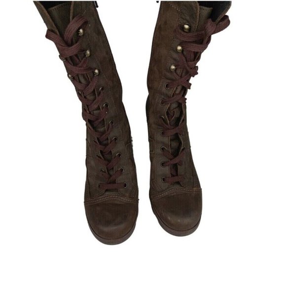 Barneys New York Boots womens Brown Leather lace up Heel block Sz 37/SZ 7 - Picture 4 of 4